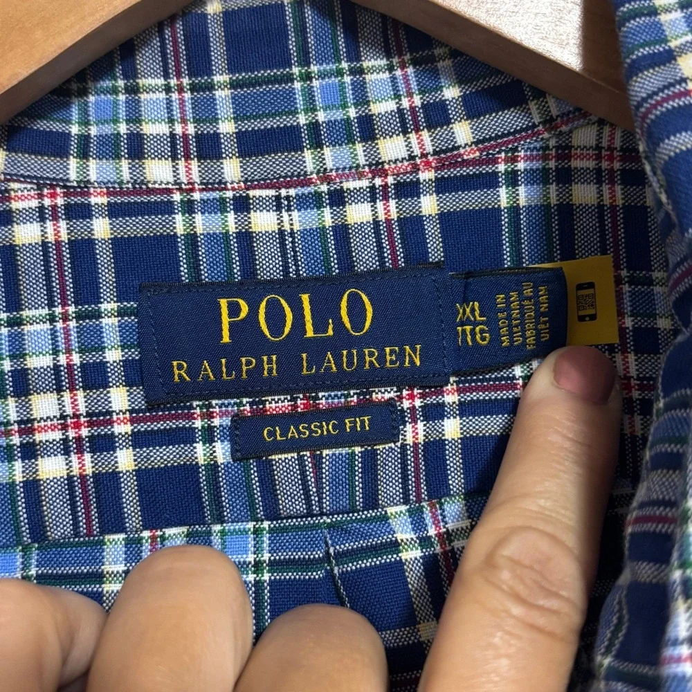 Polo Ralph Lauren Button Down Oxford-Cloth Shirt Blue Plaid Classic Fit XXL